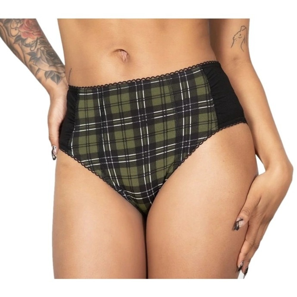 killstar autum light panties green plaid black cheeky high waist